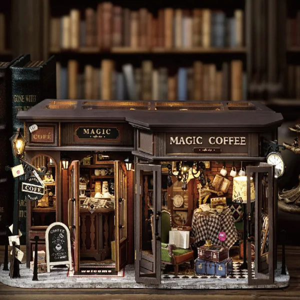 Retro coffee shop DIY Wooden Miniature House Kit Creative Gift| minimagicnook